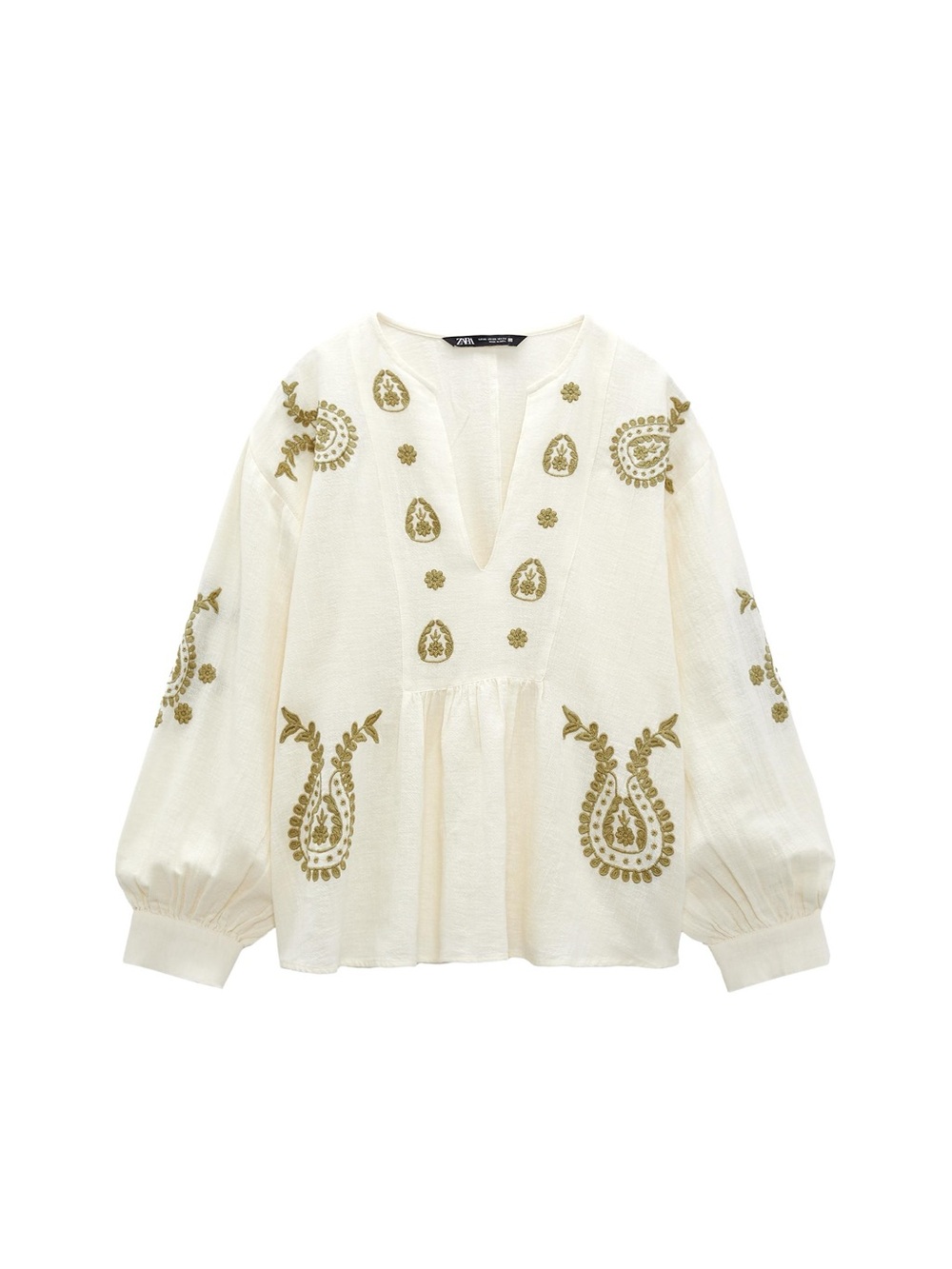 ZARA Boho Embroidered Peasant Peplum Blouse